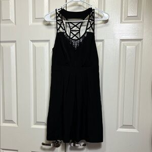 Black BCBG Empire Waist Cocktail Dress With Beaded Neckline & Razorback Detail 6